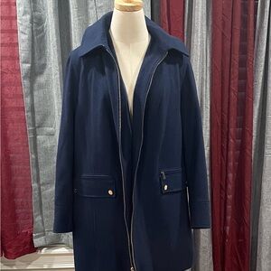 Michael Kors Dark Blue Trench Coat with Gold Accents